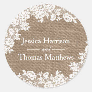 Het Rustic Burlap en het witte Collectie Ronde Sticker