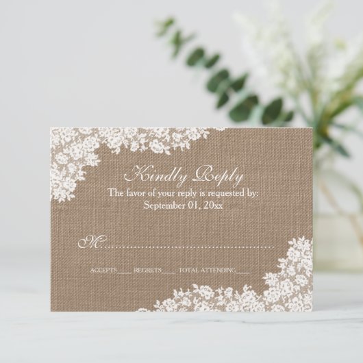 Het Rustic Burlap en het witte Collectie RSVP Kaartje (Staand voorkant)