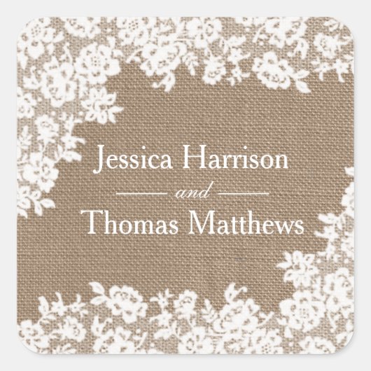 Het Rustic Burlap en het  witte Collectie Vierkante Sticker (Voorkant)