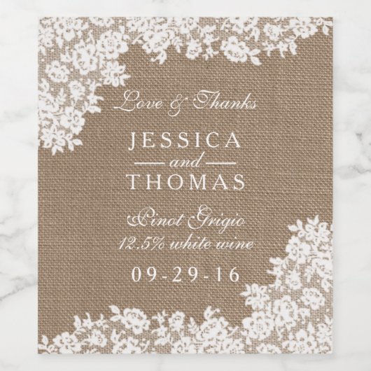 Het Rustic Burlap en het  witte Collectie Wijn Etiket (Enkel label)