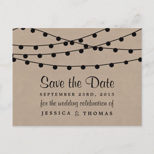 Het Rustic Kraft String Lights Wedding Collectie Aankondigingskaart (Voorkant)