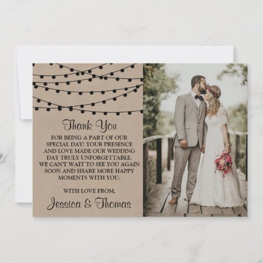 Het Rustic Kraft String Lights Wedding Collectie Bedankkaart (Voorkant)