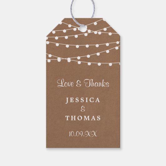 Het Rustic Kraft String Lights Wedding Collectie Cadeaulabel (Voorkant)