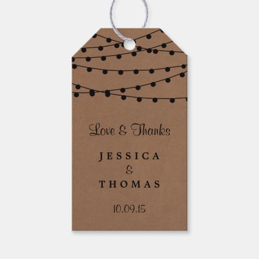 Het Rustic Kraft String Lights Wedding Collectie Cadeaulabel (Voorkant)