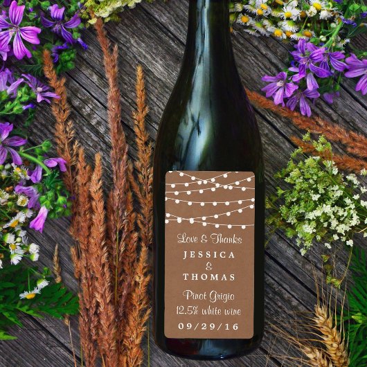 Het Rustic Kraft String Lights Wedding Collectie Etiket