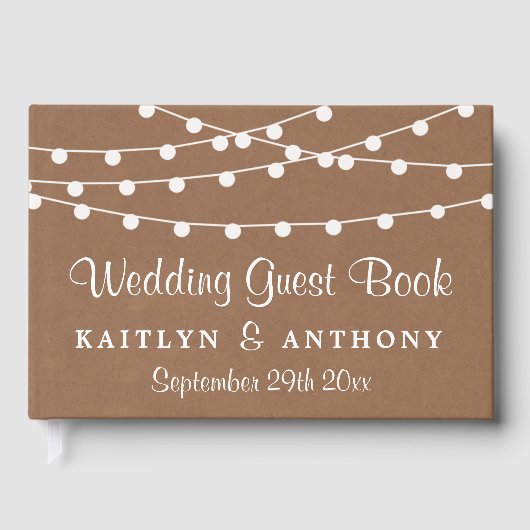Het Rustic Kraft String Lights Wedding Collectie Gastenboek (Voorkant)