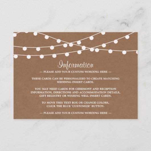 Het Rustic Kraft String Lights Wedding Collectie Informatiekaartje (Voorkant)