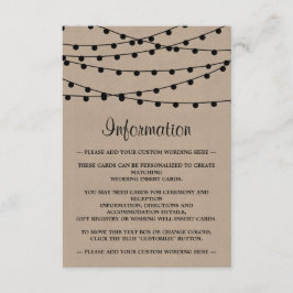 Het Rustic Kraft String Lights Wedding Collectie Informatiekaartje