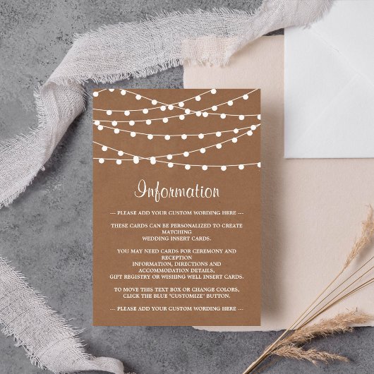 Het Rustic Kraft String Lights Wedding Collectie Informatiekaartje