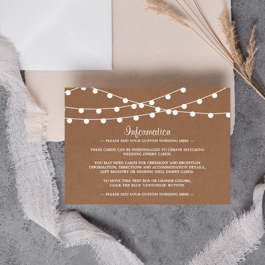 Het Rustic Kraft String Lights Wedding Collectie Informatiekaartje