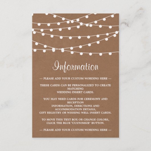 Het Rustic Kraft String Lights Wedding Collectie Informatiekaartje (Voorkant)