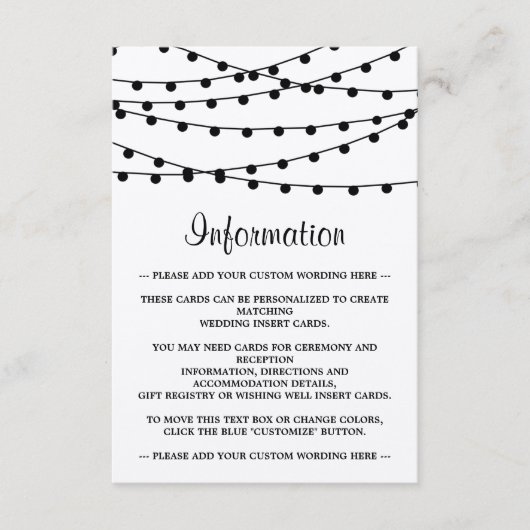 Het Rustic Kraft String Lights Wedding Collectie Informatiekaartje (Voorkant)
