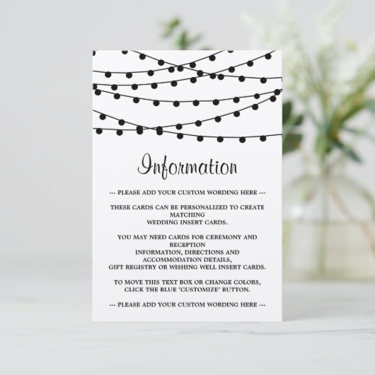 Het Rustic Kraft String Lights Wedding Collectie Informatiekaartje (Staand voorkant)