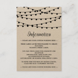 Het Rustic Kraft String Lights Wedding Collectie Informatiekaartje