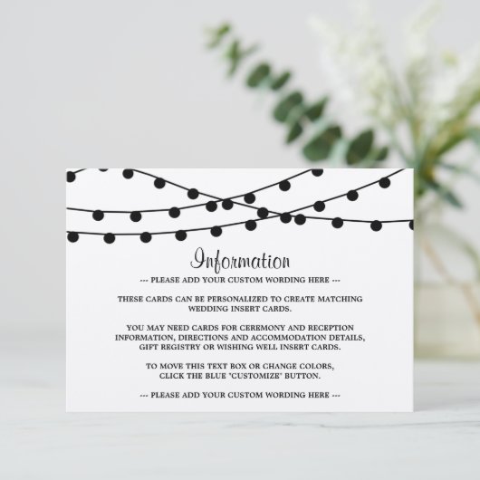 Het Rustic Kraft String Lights Wedding Collectie Informatiekaartje (Staand voorkant)