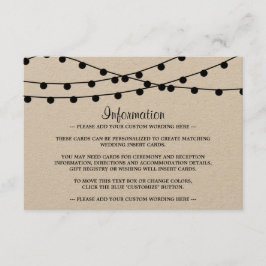 Het Rustic Kraft String Lights Wedding Collectie Informatiekaartje