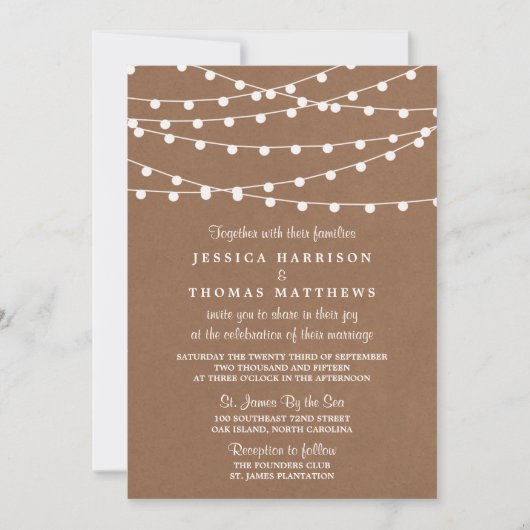 Het Rustic Kraft String Lights Wedding Collectie Kaart (Voorkant)