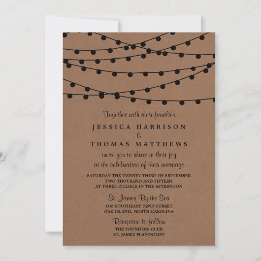 Het Rustic Kraft String Lights Wedding Collectie Kaart (Voorkant)