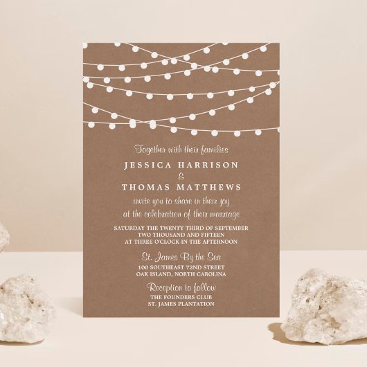 Het Rustic Kraft String Lights Wedding Collectie Kaart