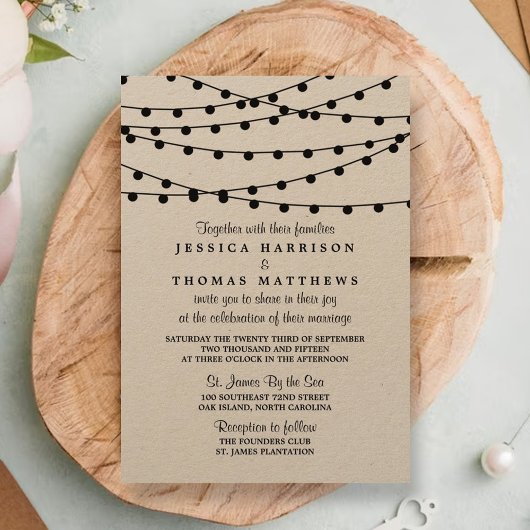 Het Rustic Kraft String Lights Wedding Collectie Kaart