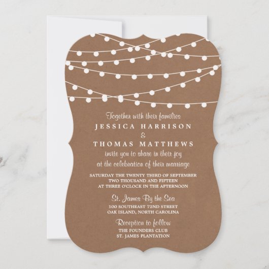 Het Rustic Kraft String Lights Wedding Collectie Kaart (Voorkant)