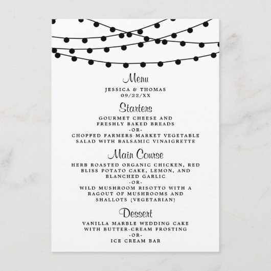 Het Rustic Kraft String Lights Wedding Collectie Menu (Voorkant)
