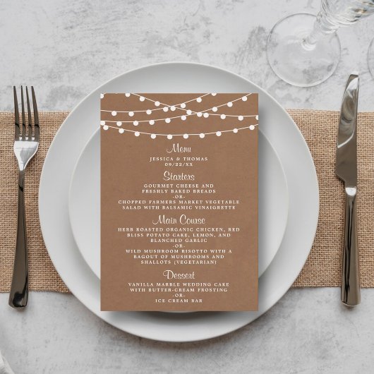 Het Rustic Kraft String Lights Wedding Collectie Menu
