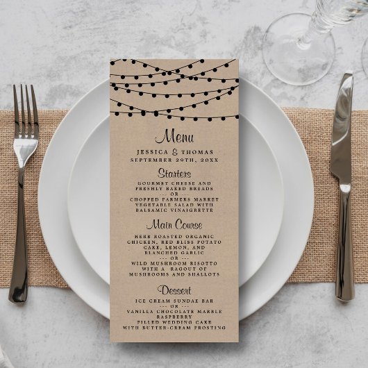 Het Rustic Kraft String Lights Wedding Collectie Menu