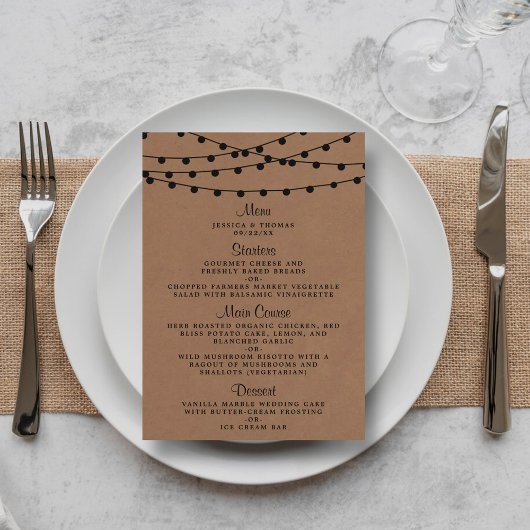 Het Rustic Kraft String Lights Wedding Collectie Menu