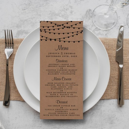 Het Rustic Kraft String Lights Wedding Collectie Menu