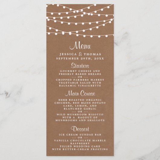 Het Rustic Kraft String Lights Wedding Collectie Menu (Voorkant)