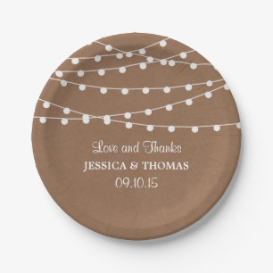 Het Rustic Kraft String Lights Wedding Collectie Papieren Bordje
