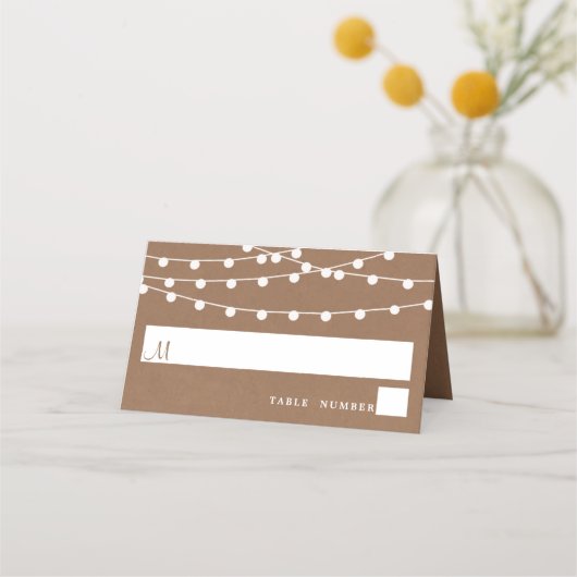 Het Rustic Kraft String Lights Wedding Collectie Plaatskaartje (Voorkant)