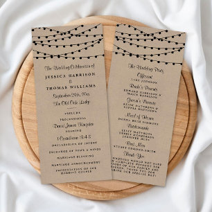Het Rustic Kraft String Lights Wedding Collectie Programmakaart