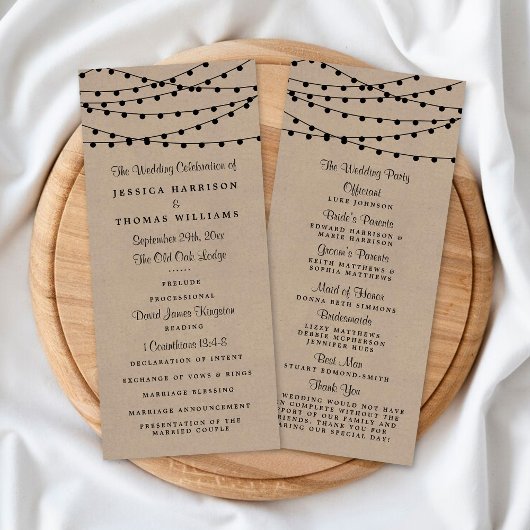 Het Rustic Kraft String Lights Wedding Collectie Programmakaart