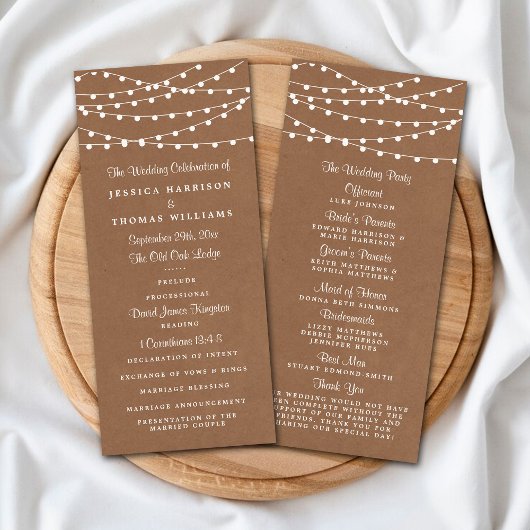 Het Rustic Kraft String Lights Wedding Collectie Programmakaart