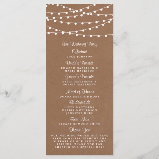 Het Rustic Kraft String Lights Wedding Collectie Programmakaart (Achterkant)