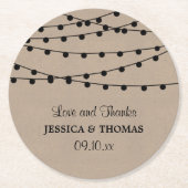 Het Rustic Kraft String Lights Wedding Collectie Ronde Kartonnen Onderzetter (Voorkant)