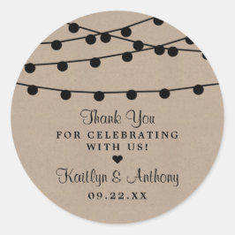 Het Rustic Kraft String Lights Wedding Collectie Ronde Sticker