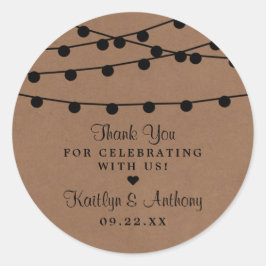 Het Rustic Kraft String Lights Wedding Collectie Ronde Sticker