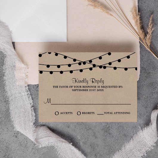 Het Rustic Kraft String Lights Wedding Collectie RSVP Kaartje