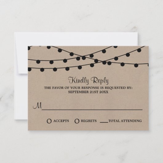 Het Rustic Kraft String Lights Wedding Collectie RSVP Kaartje (Voorkant)
