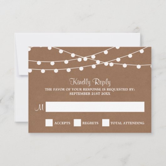 Het Rustic Kraft String Lights Wedding Collectie RSVP Kaartje (Voorkant)
