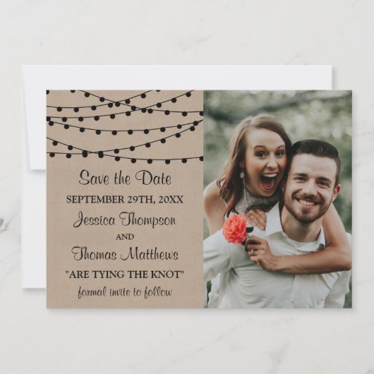 Het Rustic Kraft String Lights Wedding Collectie Save The Date (Voorkant)