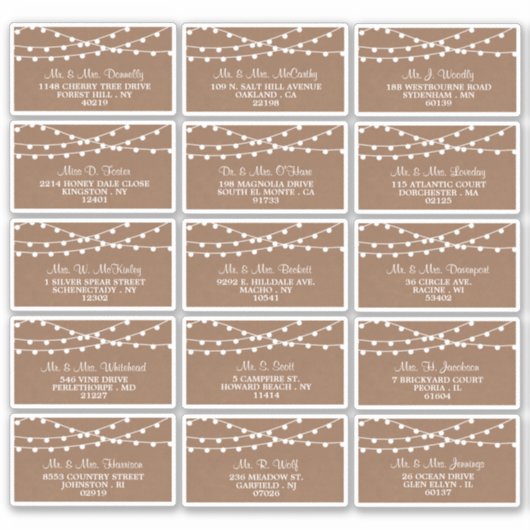 Het Rustic Kraft String Lights Wedding Collectie Sticker (Voorkant)