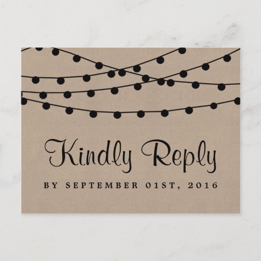Het Rustic Kraft String Lights Wedding Collectie Uitnodiging Briefkaart (Voorkant)
