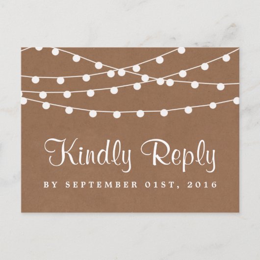 Het Rustic Kraft String Lights Wedding Collectie Uitnodiging Briefkaart (Voorkant)