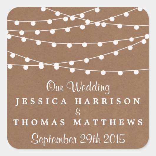 Het Rustic Kraft String Lights Wedding Collectie Vierkante Sticker (Voorkant)