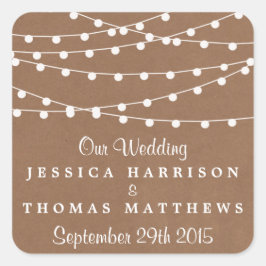 Het Rustic Kraft String Lights Wedding Collectie Vierkante Sticker