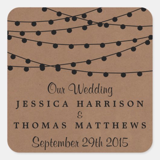 Het Rustic Kraft String Lights Wedding Collectie Vierkante Sticker (Voorkant)